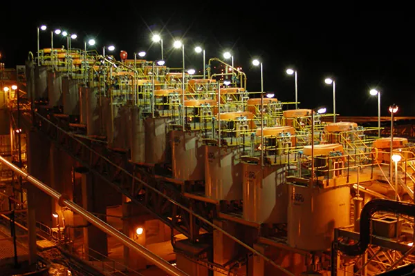 Mineral processing plant operating at night